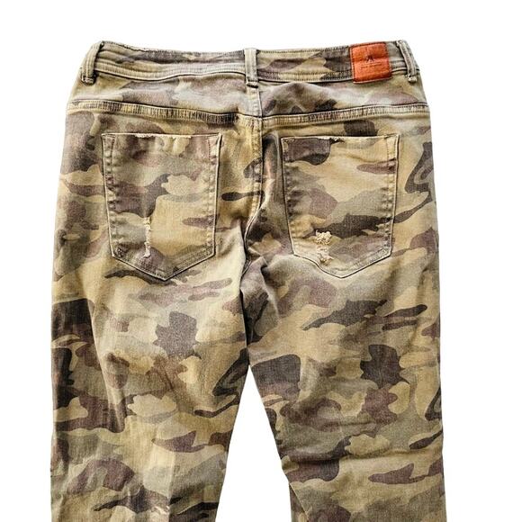 ZARA Camo Jeans Skinny High Rise Distressed Size 40 / US 8 Green Ankle Raw Hem - Picture 6 of 6